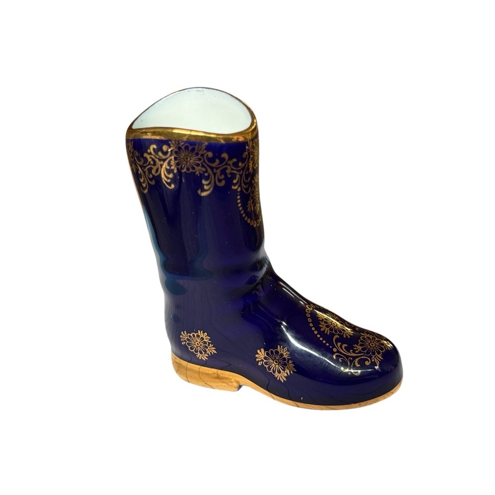 Limoges‎ Gout de Ville Cobalt Mini Porcelain Boot with Gold Detailing